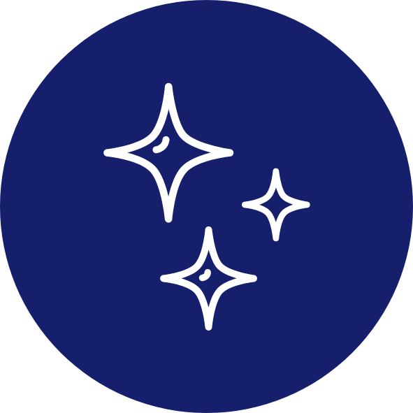 Weißes Funken-Symbol auf dunkelblauem Hintergrund – steht für professionelle Reinigung und strahlende Sauberkeit bei Fein und Rein.