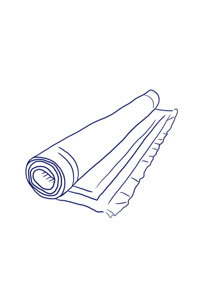 Minimalistische Zeichnung eines zusammengerollten Teppichs – Symbol für professionelle Teppichreinigung und Pflege bei Fein und Rein.